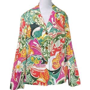 Coldwater Creek Floral Bright Colored Button Up Jacket Stretch